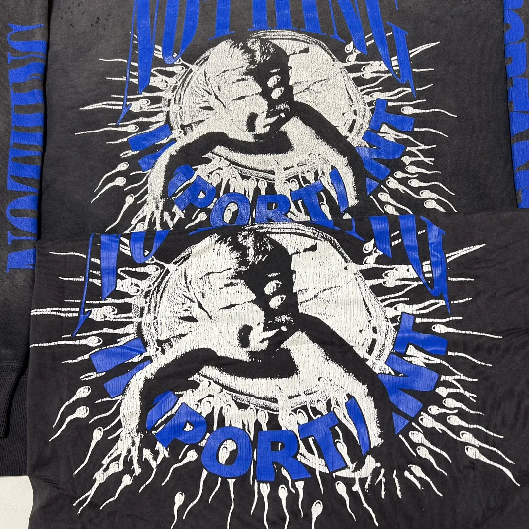 Top print restoration SAINT Mxxxxxx × Kosuke Kawamura latest joint model KK_LS TEE/NOTHING IMP/BLK Holy Infant Tadpole distressed long sleeves washed black S-XL
